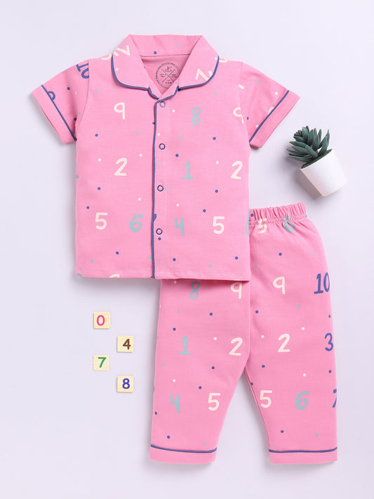 Mauve Cotton Short Sleeves 'Numbers' Nightwear Set