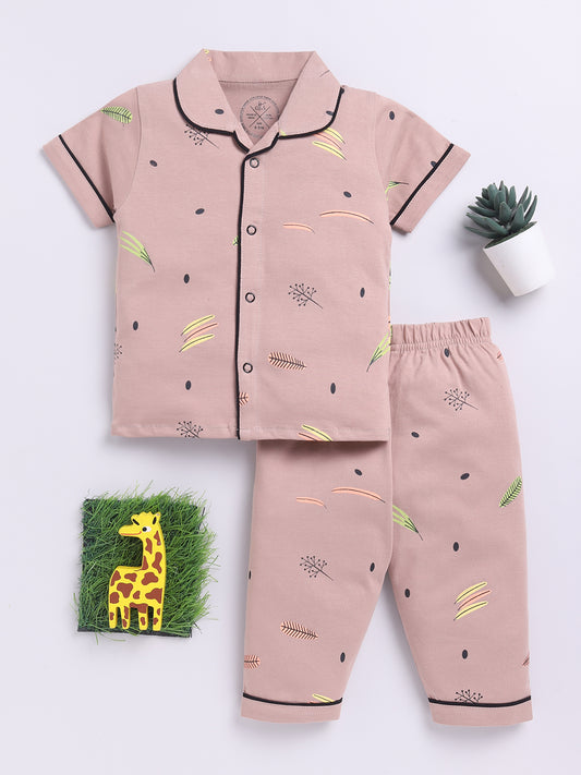 Jungle theme Brown Cotton Short Sleeves Nightwear Set