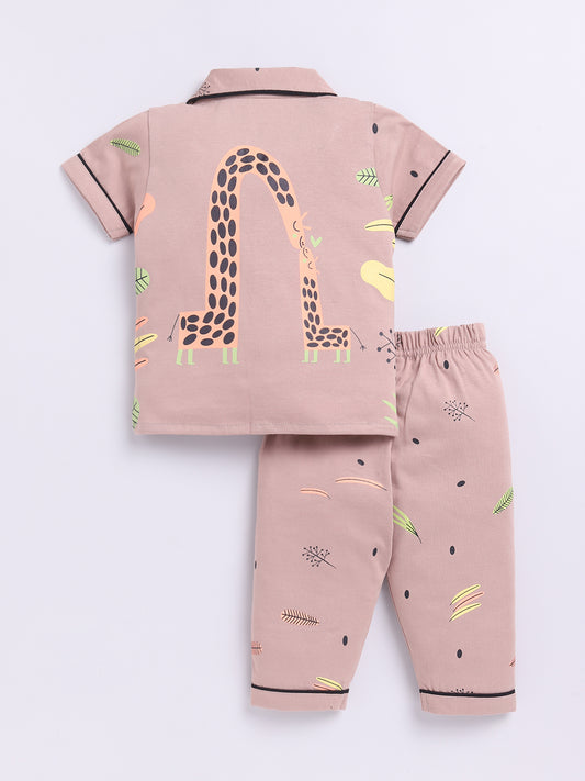 Jungle theme Brown Cotton Short Sleeves Nightwear Set
