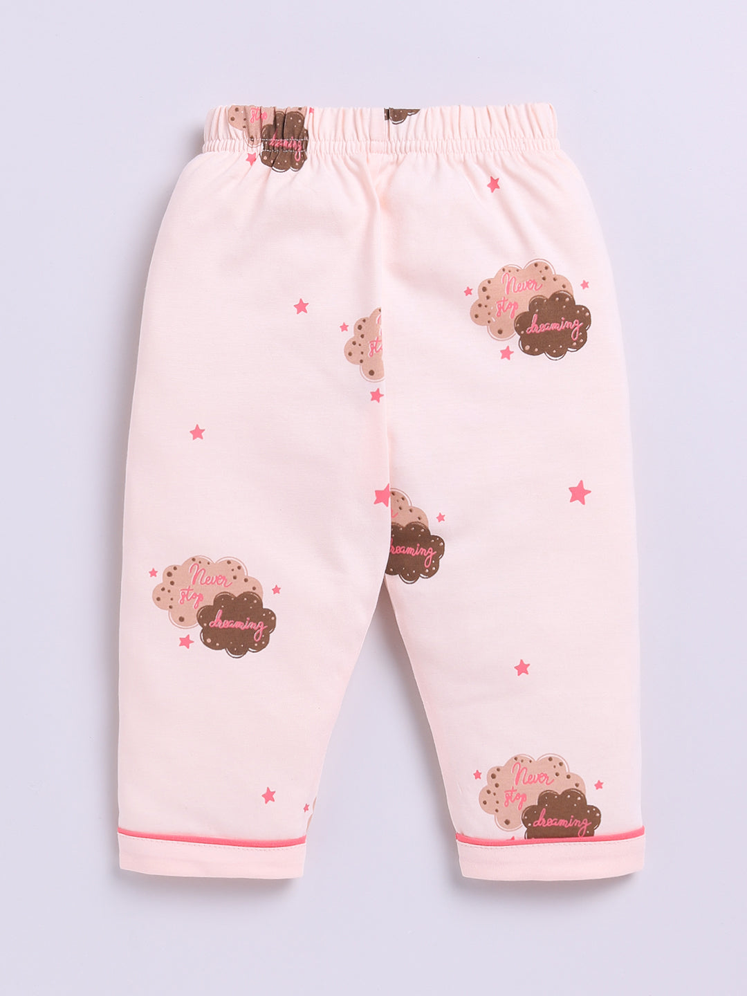 Peach Cotton Full Sleeves Graphic Nightwear Set