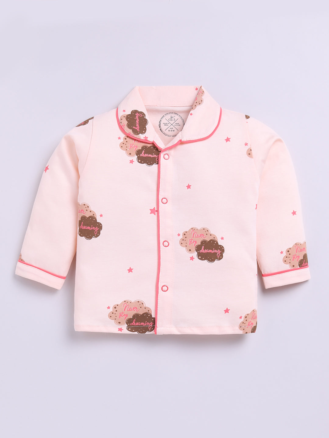 Peach Cotton Full Sleeves Graphic Nightwear Set