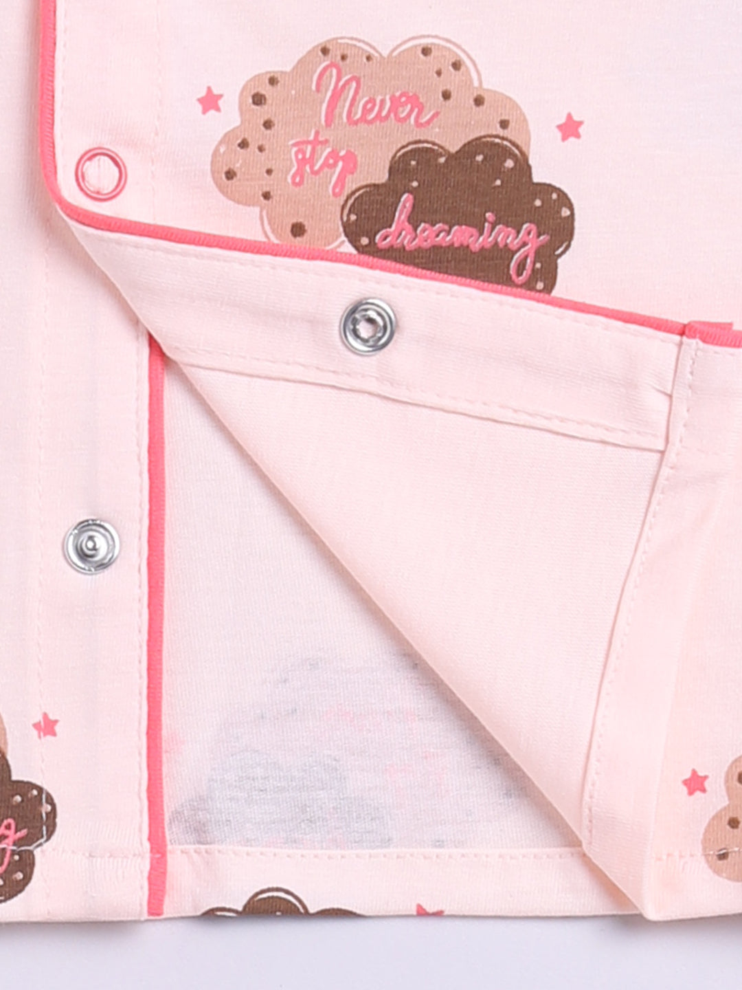 Peach Cotton Full Sleeves Graphic Nightwear Set