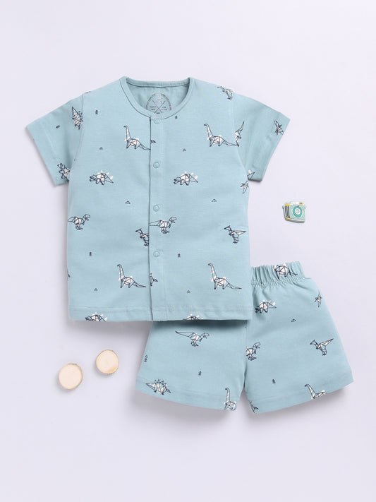 Dino Green Cotton Half Sleeves Nightwear Set