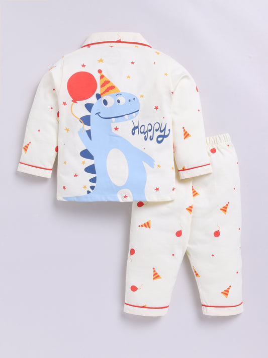 Birthday Theme Cream Cotton Full Sleeves Nightwear Set