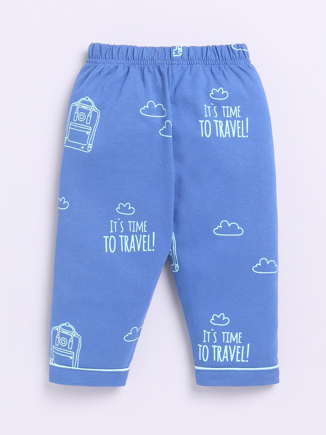 Blue Cotton Full Sleeves Typography Nightwear Set
