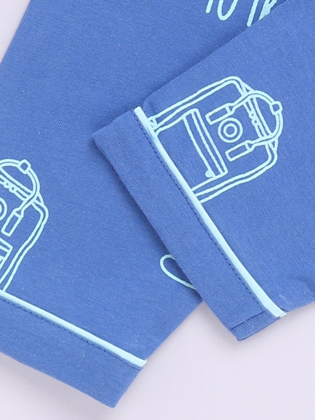 Blue Cotton Full Sleeves Typography Nightwear Set