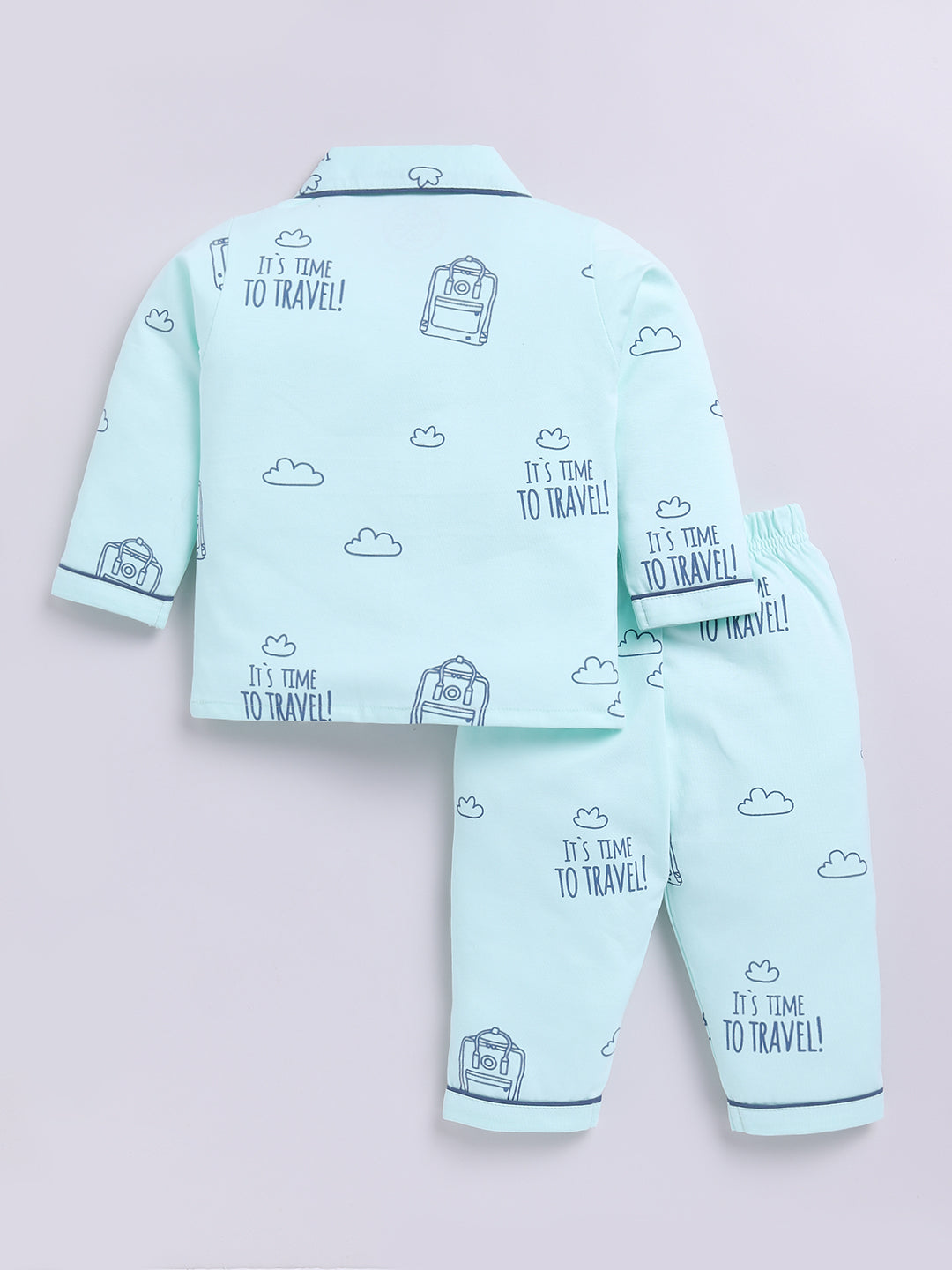 Sea Green Cotton Full Sleeves Typography Nightwear Set