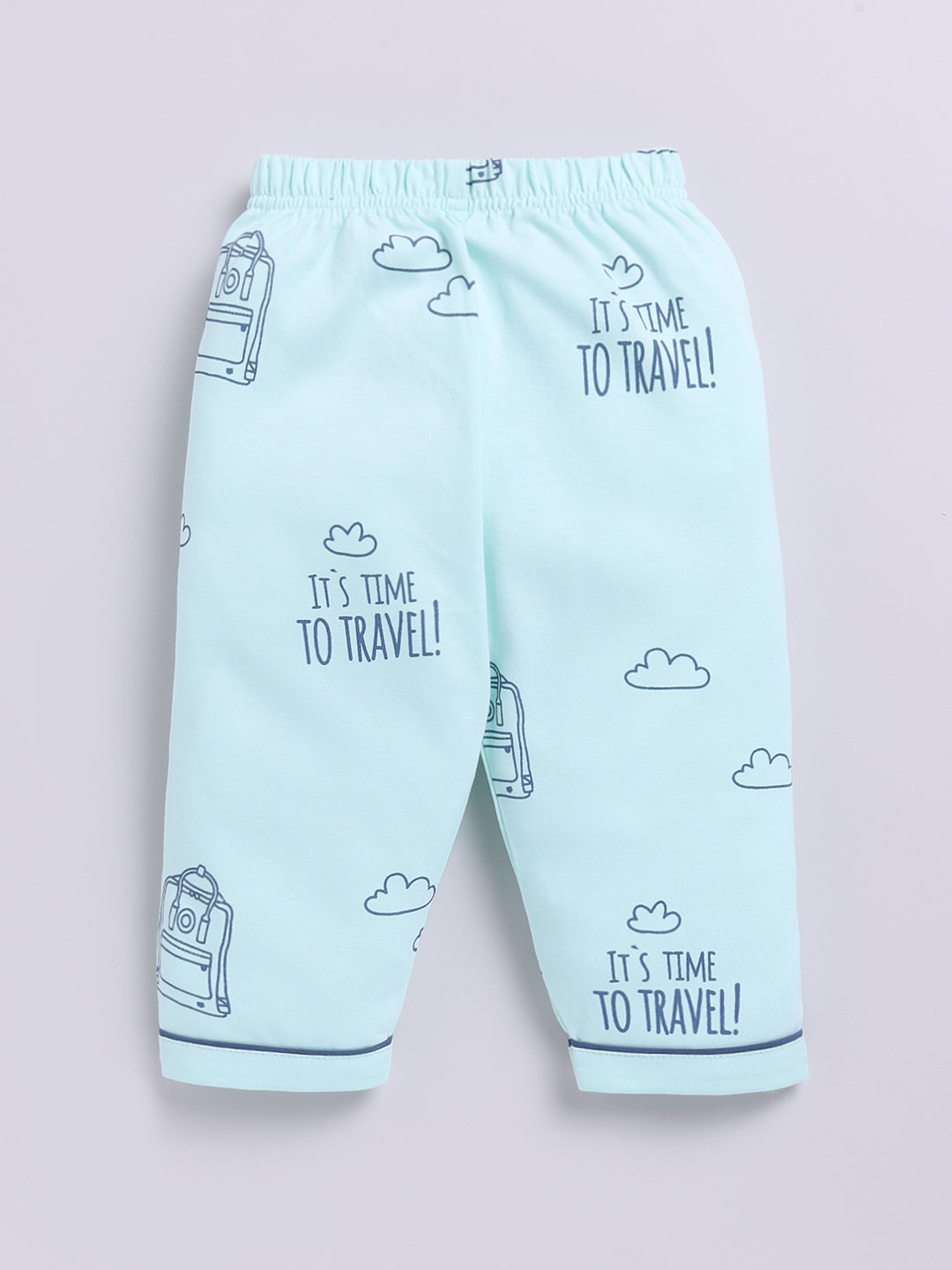 Sea Green Cotton Full Sleeves Typography Nightwear Set