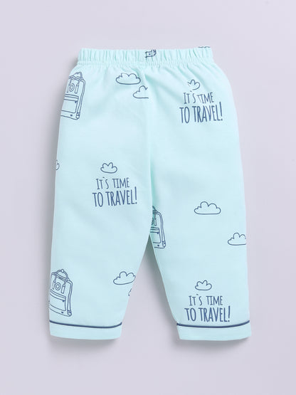 Sea Green Cotton Full Sleeves Typography Nightwear Set