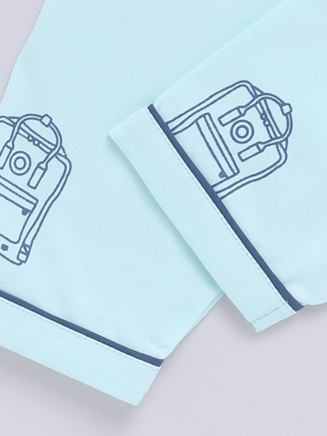 Sea Green Cotton Full Sleeves Typography Nightwear Set