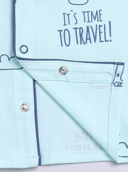 Sea Green Cotton Full Sleeves Typography Nightwear Set