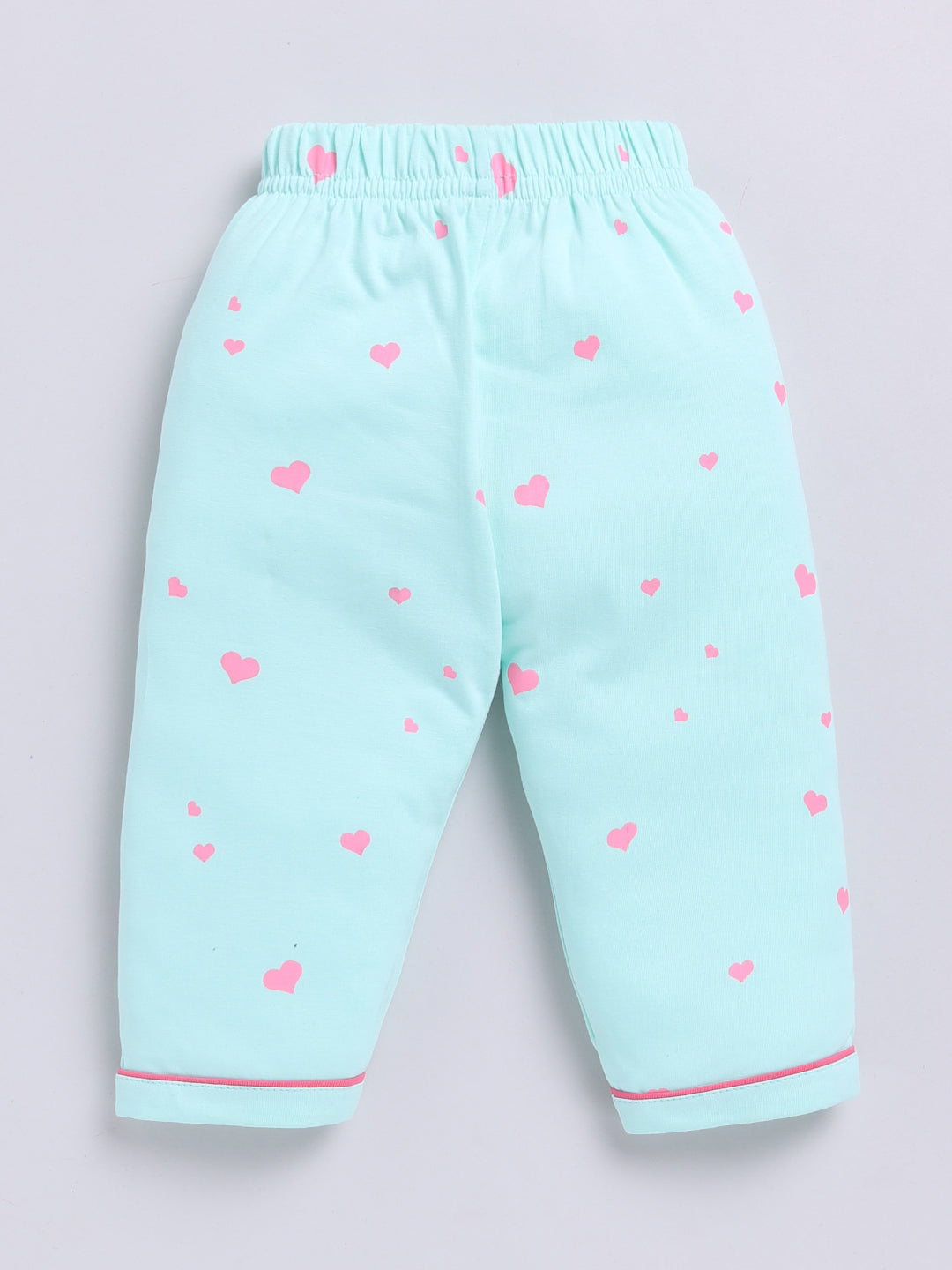 'Hearts' Sea Green Cotton Full Sleeves Nightwear Set