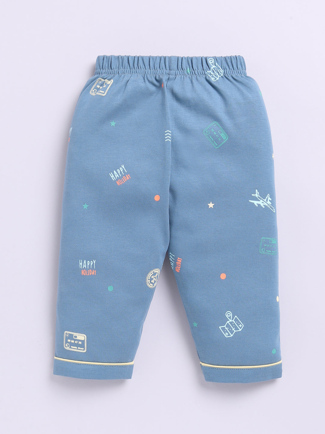 Blue Cotton Full Sleeves Typography Nightwear Set