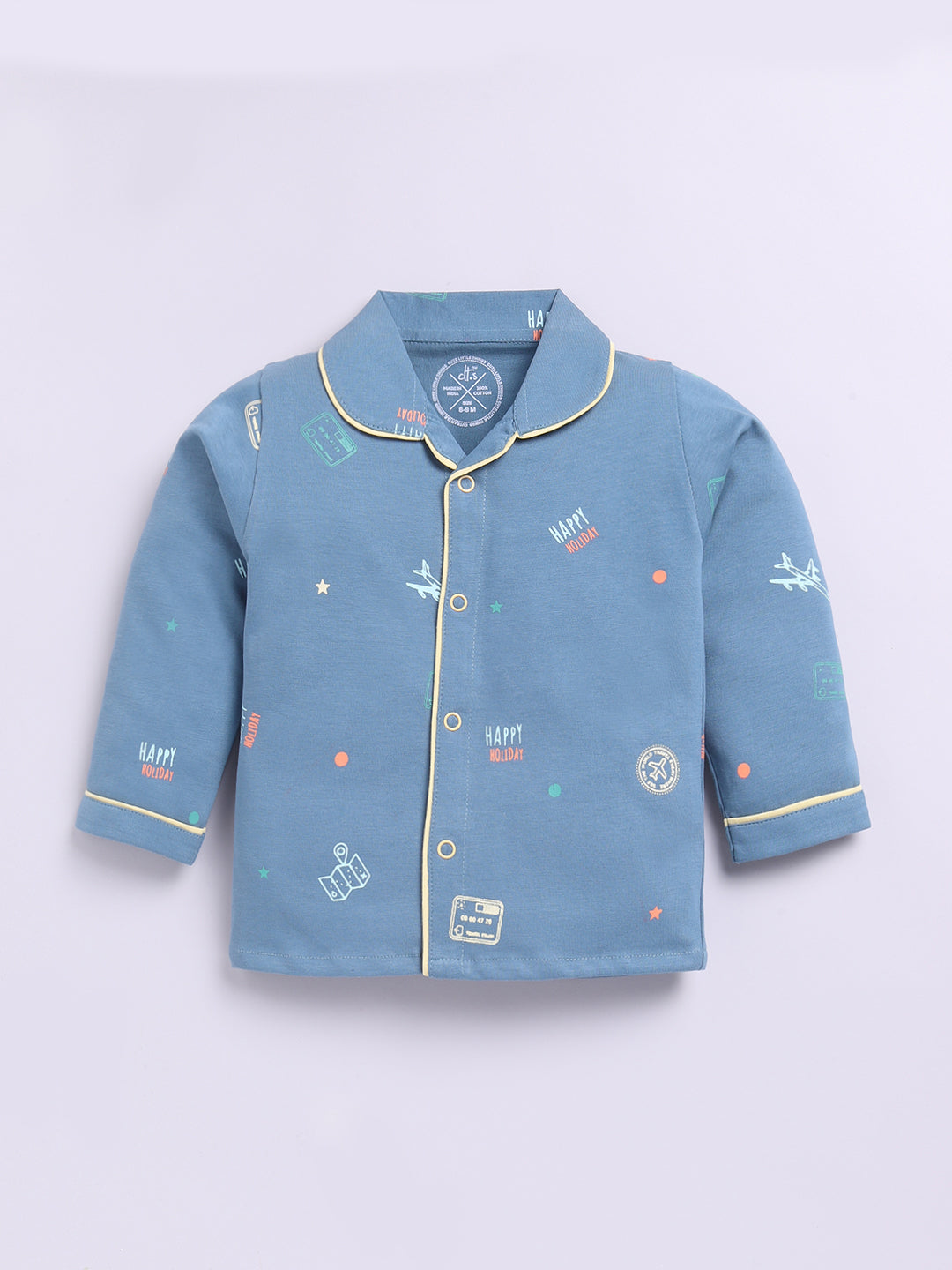 Blue Cotton Full Sleeves Typography Nightwear Set