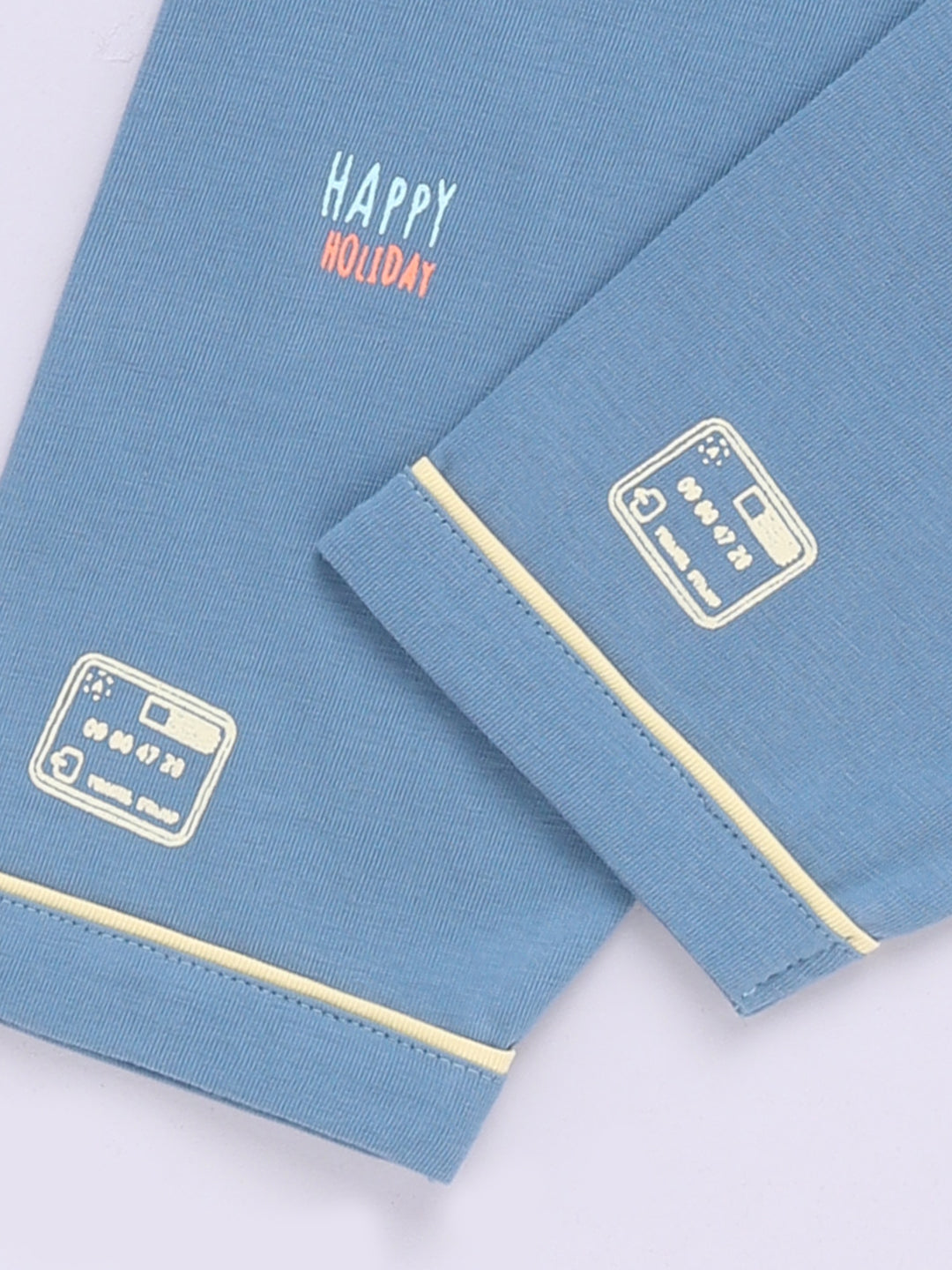 Blue Cotton Full Sleeves Typography Nightwear Set