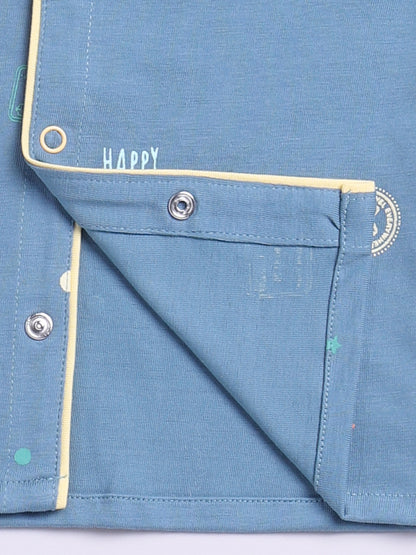 Blue Cotton Full Sleeves Typography Nightwear Set