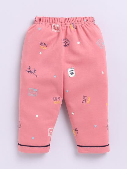 Rust Cotton Full Sleeves Typography Nightwear Set