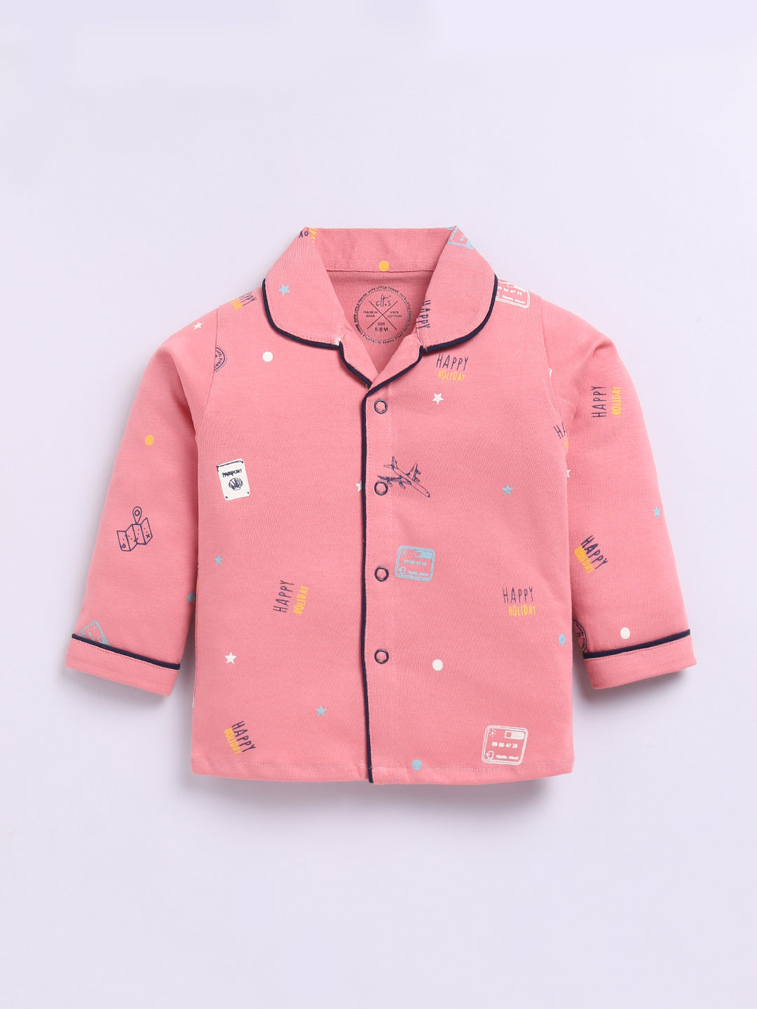 Rust Cotton Full Sleeves Typography Nightwear Set