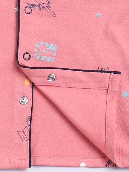 Rust Cotton Full Sleeves Typography Nightwear Set