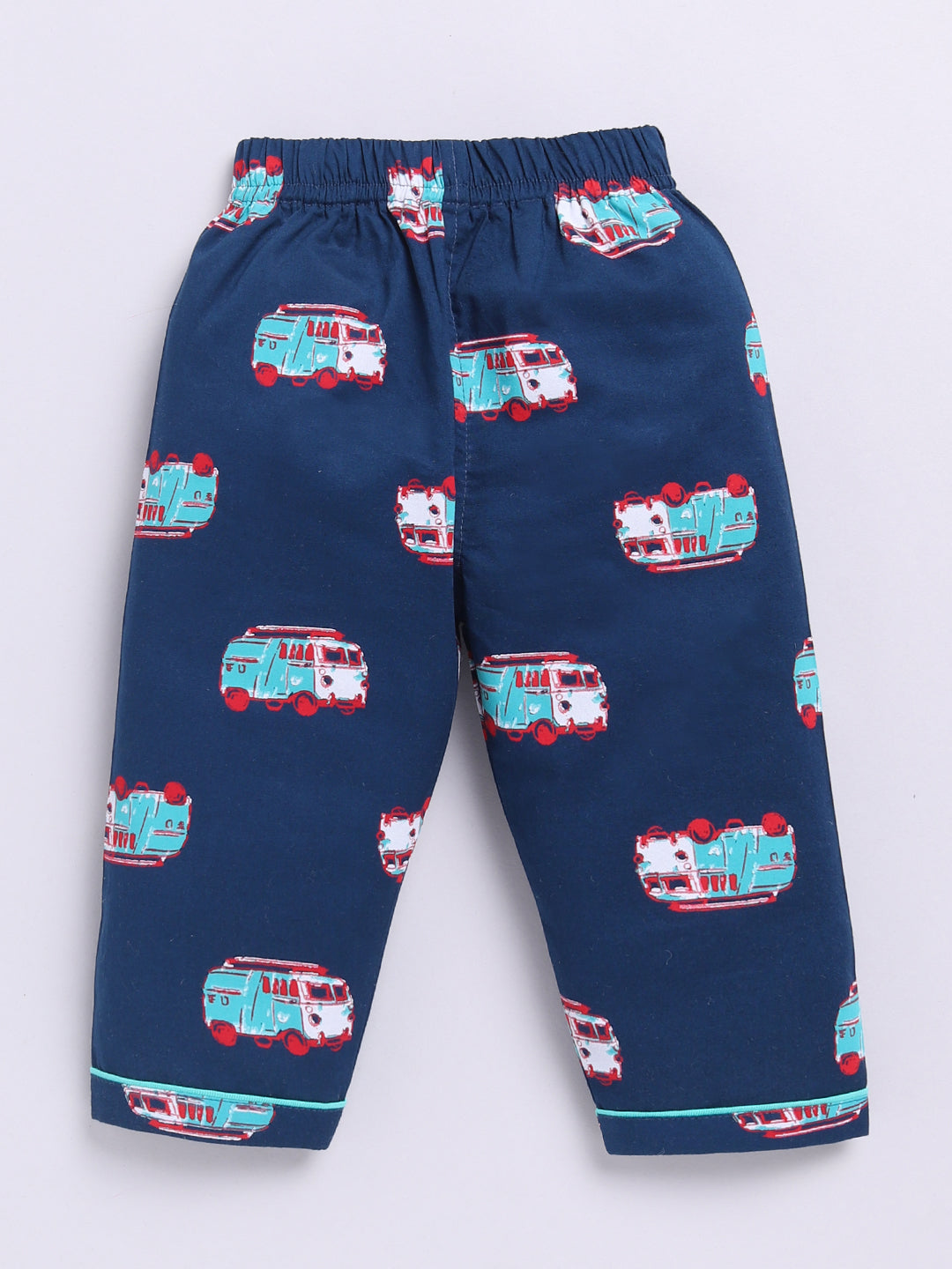 'Bus' Blue Cotton Short Sleeves Nightwear Set