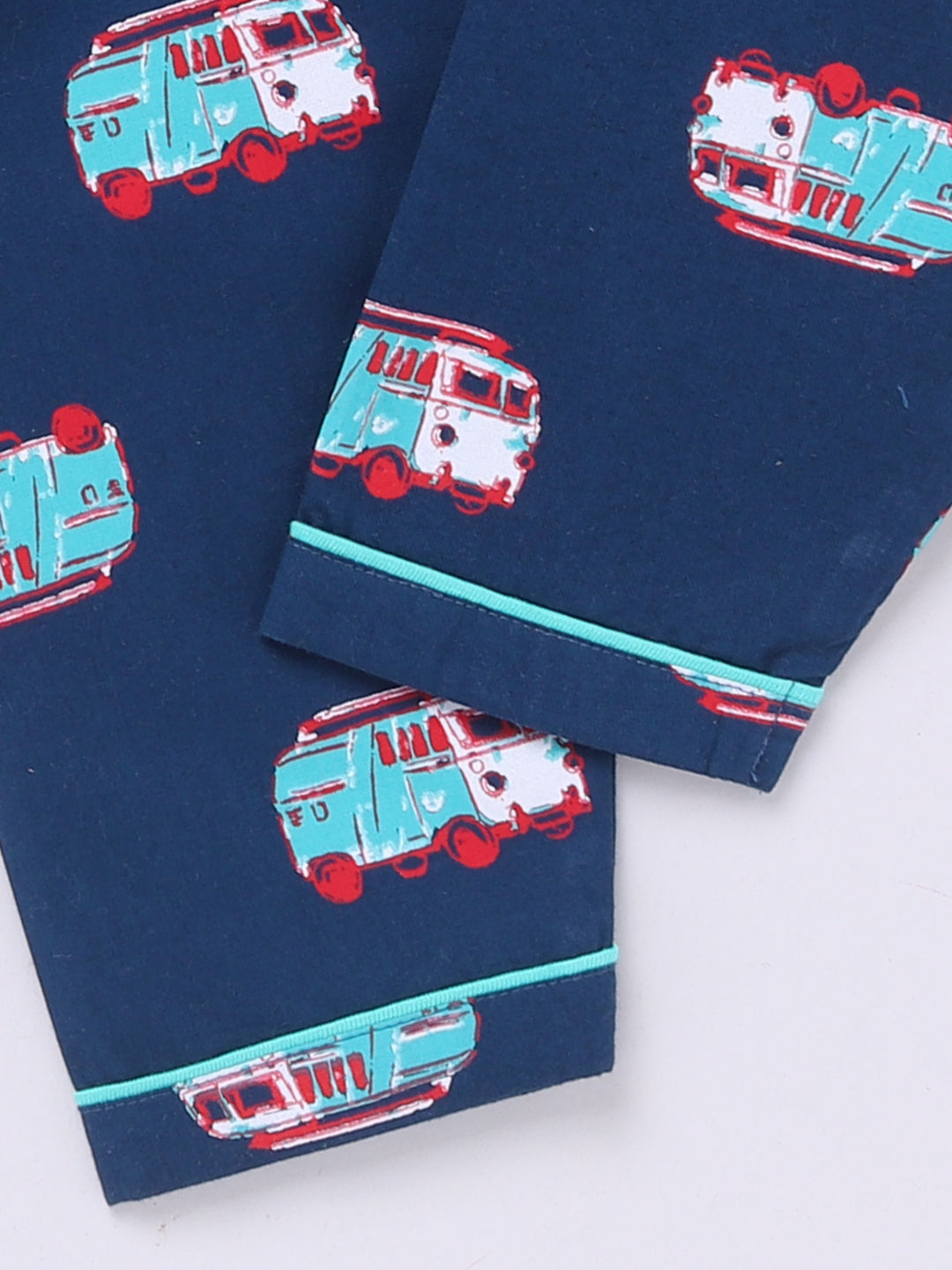 'Bus' Blue Cotton Short Sleeves Nightwear Set