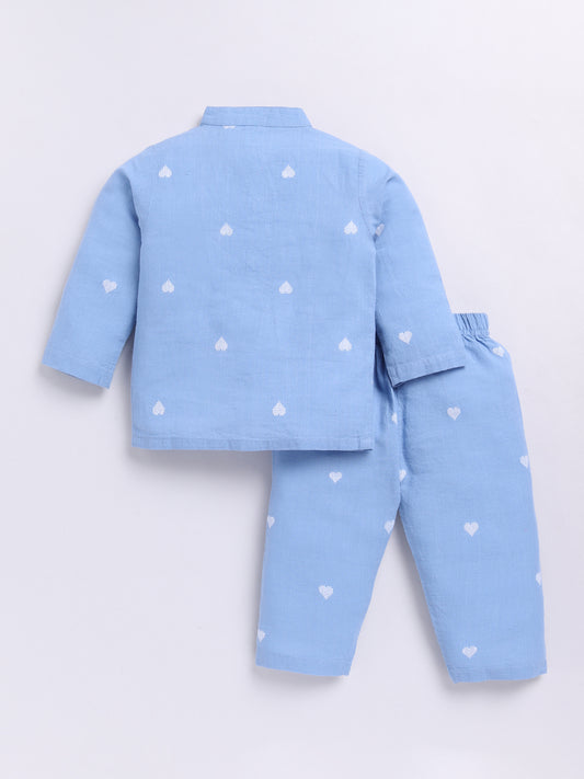 Blue Hearts Cotton Full Sleeves Nightwear Set