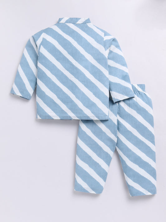 Blue Cotton Full Sleeves Striped Nightwear Set