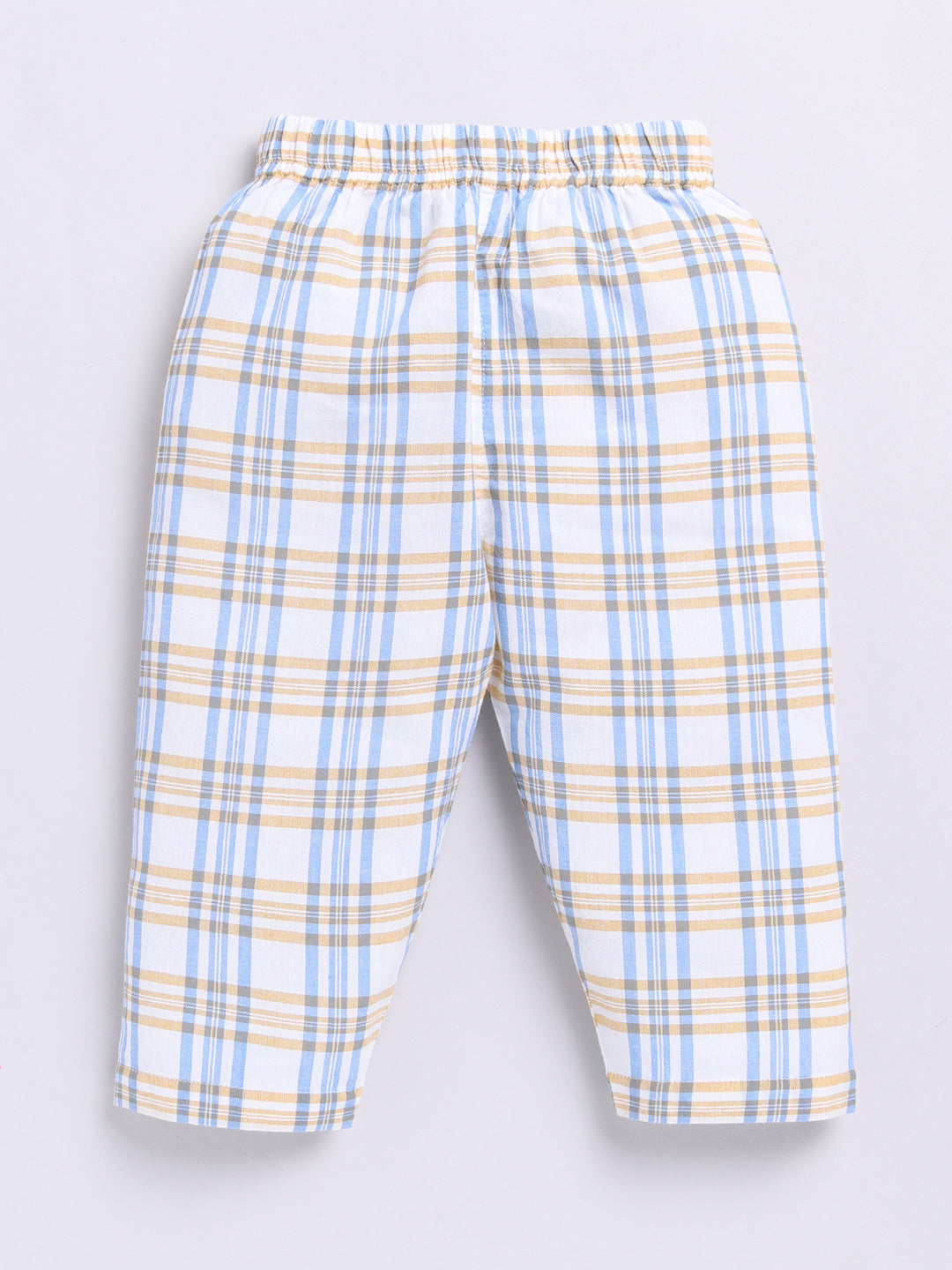 Blue Cotton Woven Checked Full Sleeve Night Suit