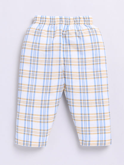 Blue Cotton Woven Checked Full Sleeve Night Suit