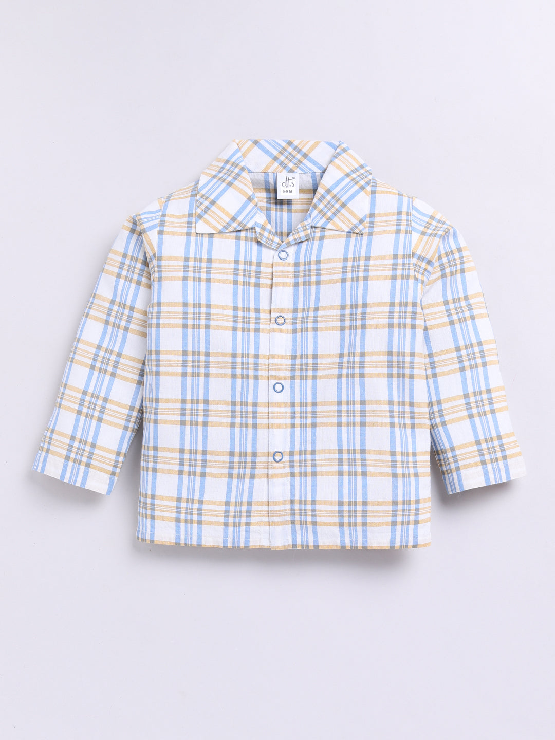 Blue Cotton Woven Checked Full Sleeve Night Suit