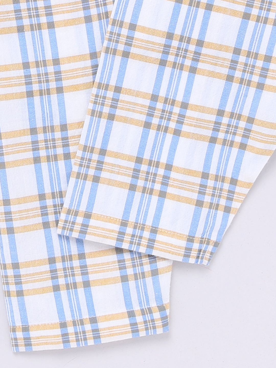 Blue Cotton Woven Checked Full Sleeve Night Suit