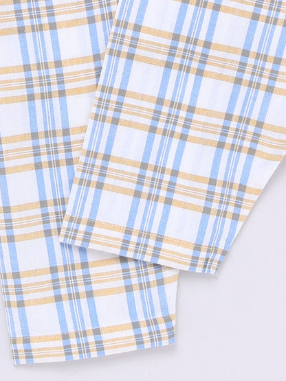 Blue Cotton Woven Checked Full Sleeve Night Suit