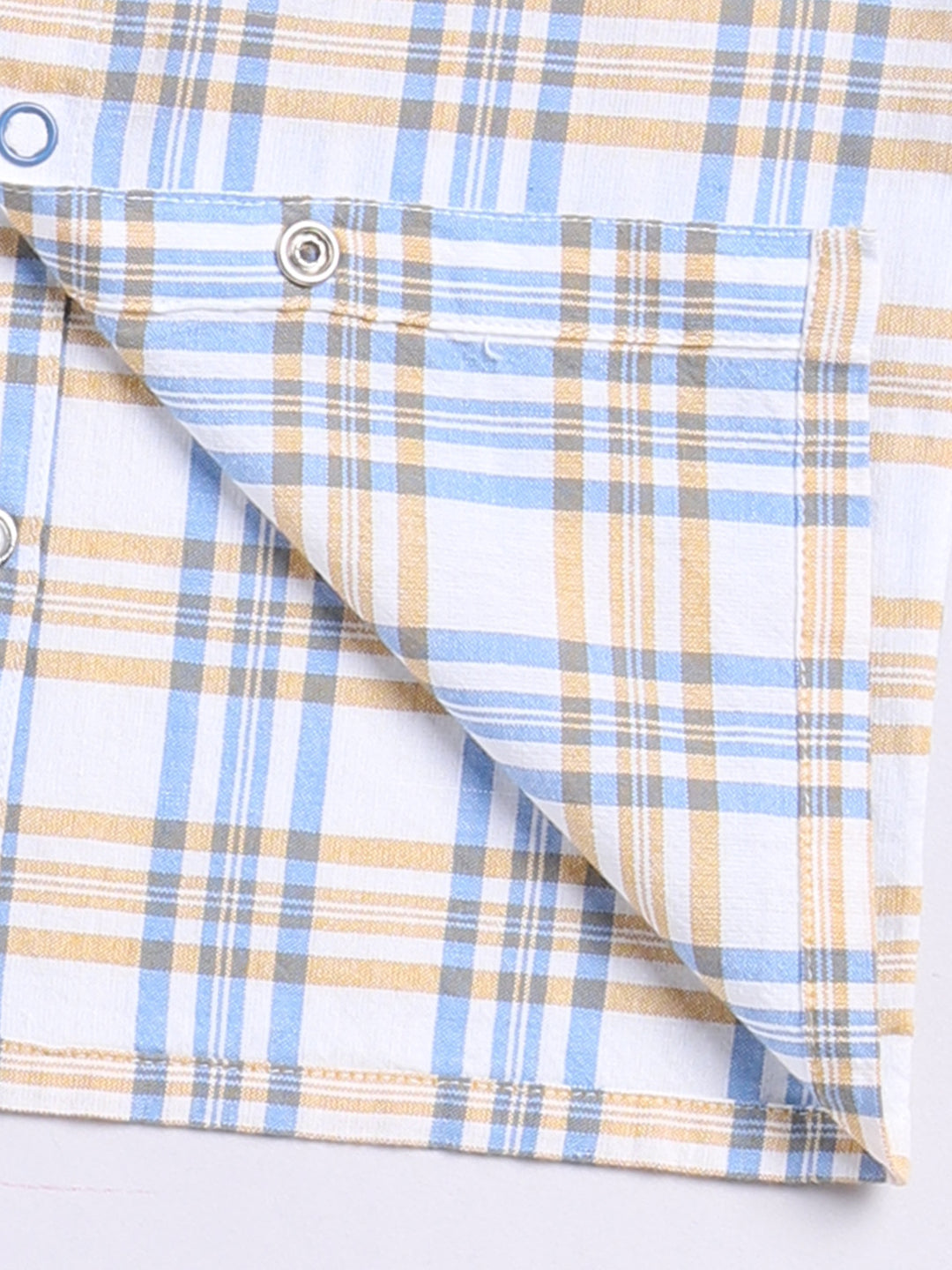 Blue Cotton Woven Checked Full Sleeve Night Suit