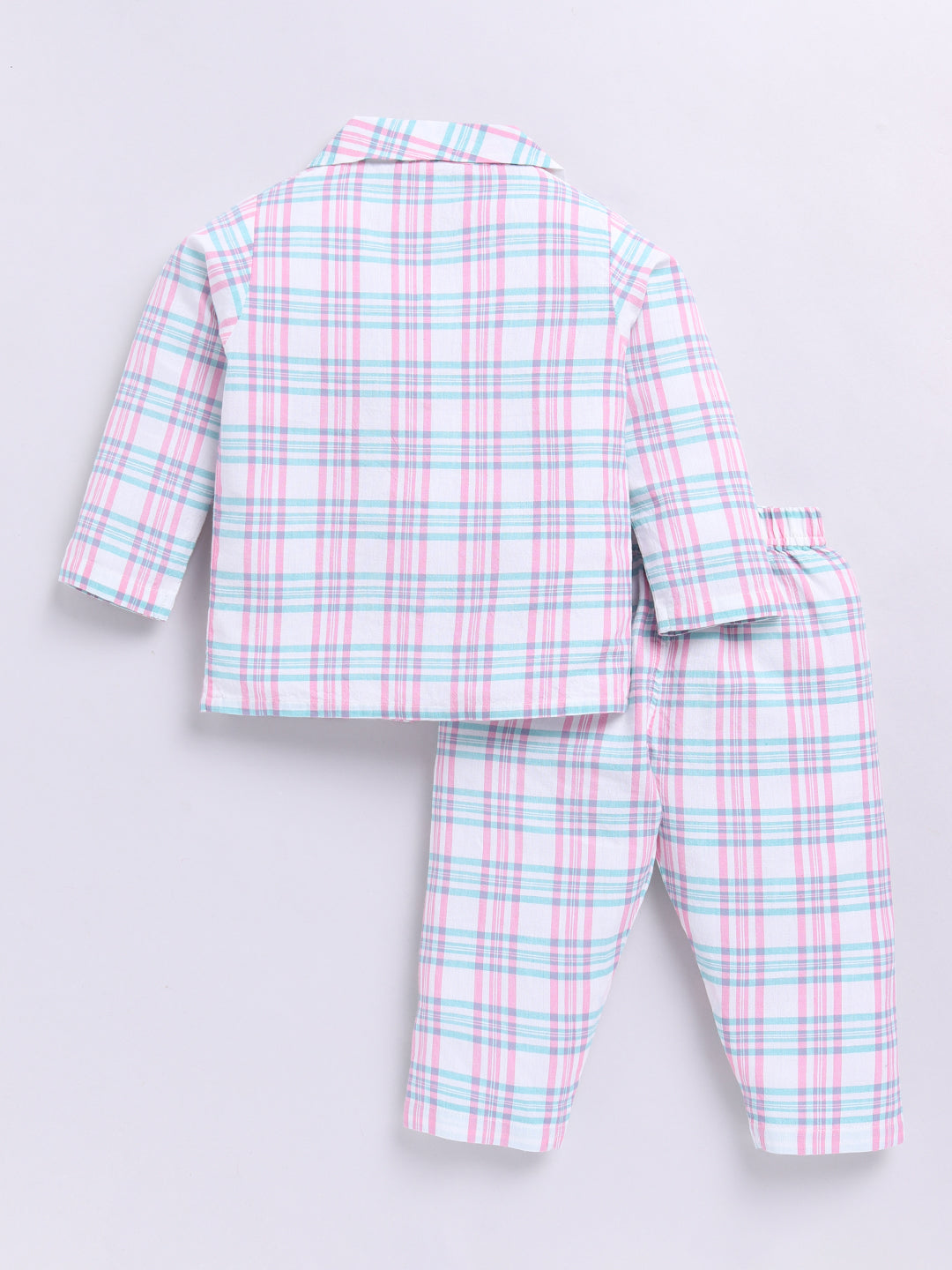 Pink Cotton Woven Checked Full Sleeve Night Suit