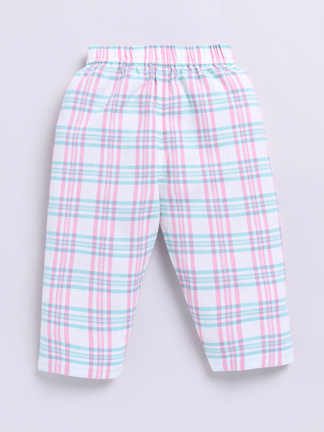 Pink Cotton Woven Checked Full Sleeve Night Suit