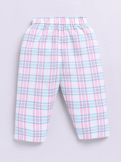 Pink Cotton Woven Checked Full Sleeve Night Suit