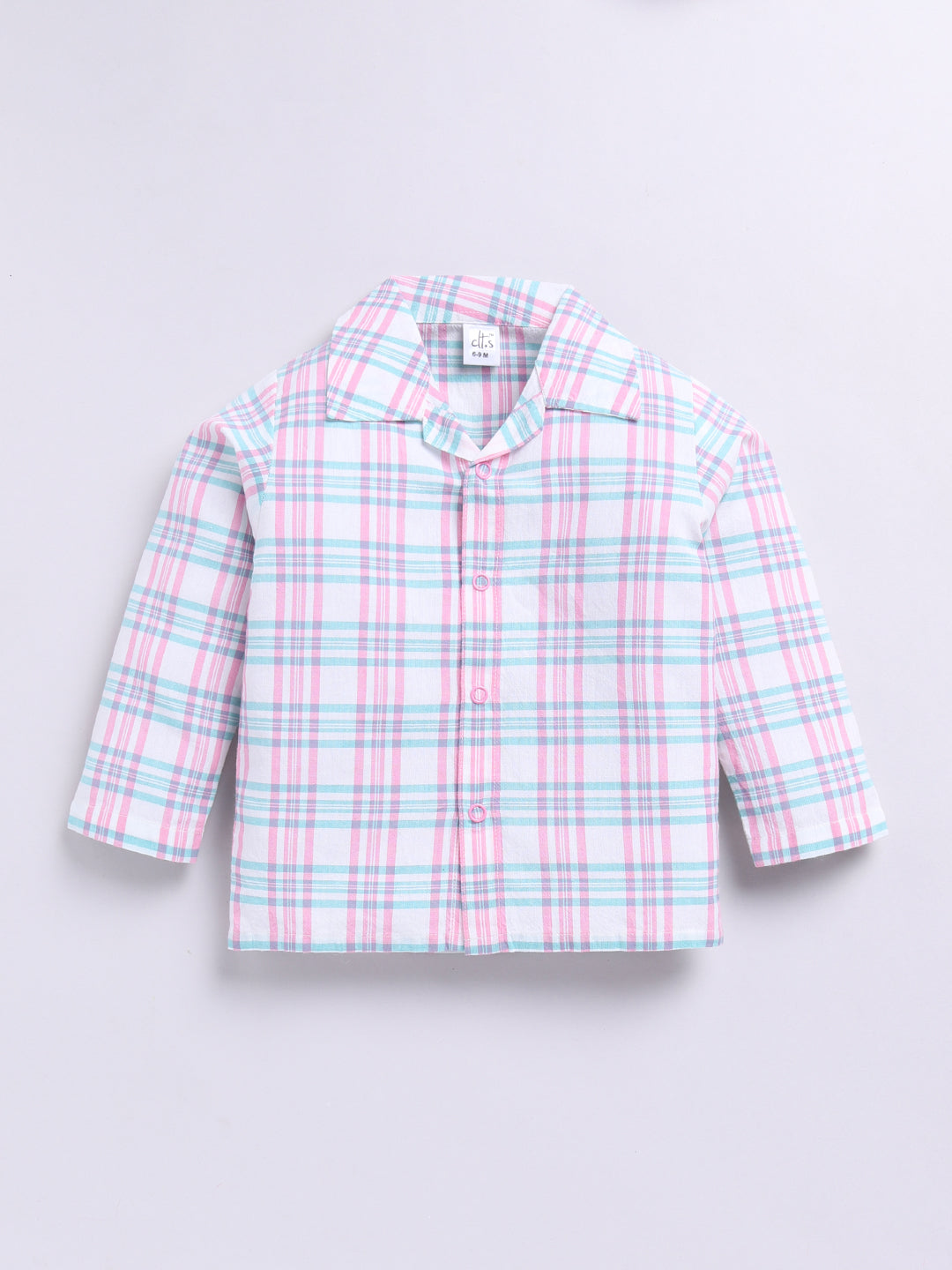 Pink Cotton Woven Checked Full Sleeve Night Suit