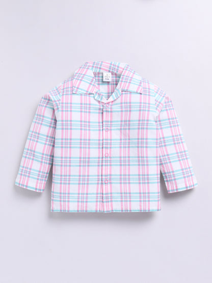 Pink Cotton Woven Checked Full Sleeve Night Suit