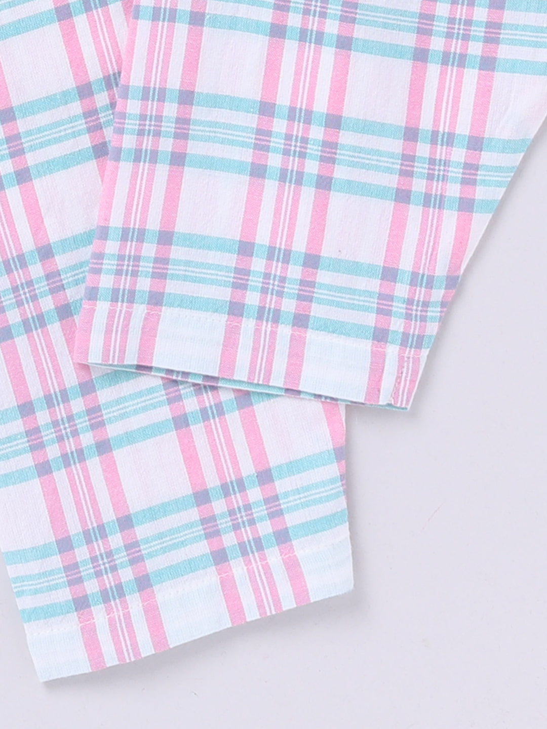 Pink Cotton Woven Checked Full Sleeve Night Suit