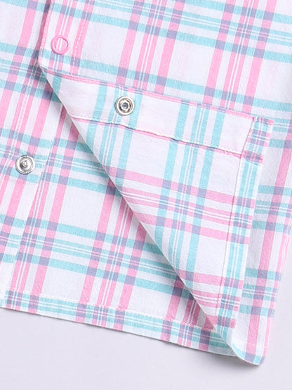 Pink Cotton Woven Checked Full Sleeve Night Suit