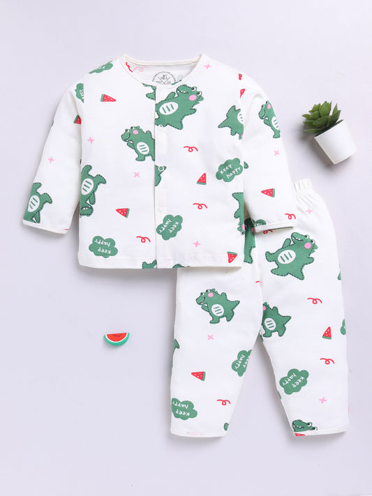 Dino Off-white Cotton Full Sleeves Nightwear Set