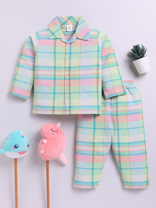Multi Cotton Full Sleeves Checked Nightwear Set