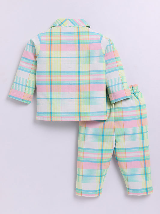 Multi Cotton Full Sleeves Checked Nightwear Set