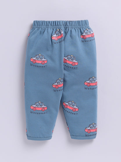 'Cars' Blue Cotton Knitted Full Sleeve Night Suit