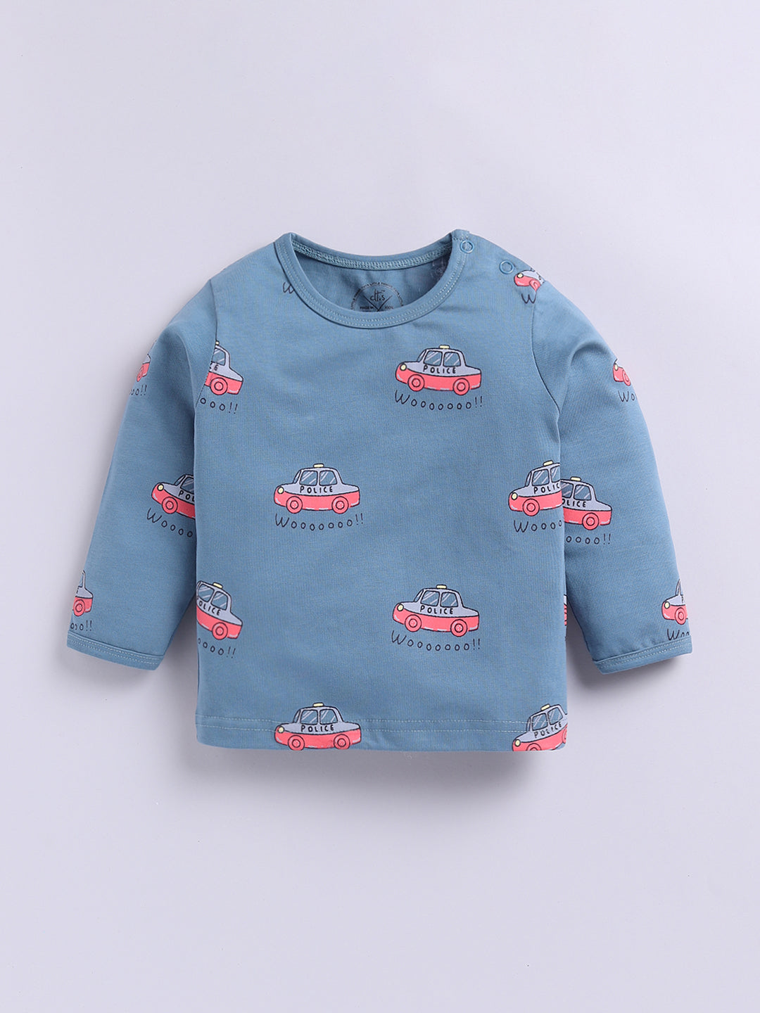 'Cars' Blue Cotton Knitted Full Sleeve Night Suit