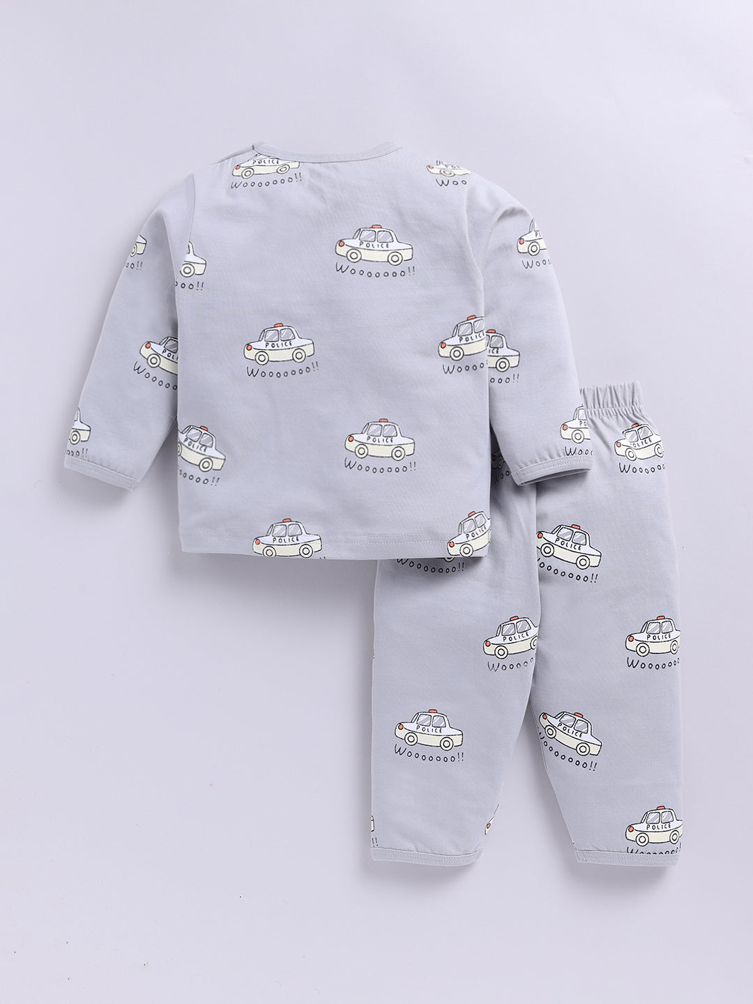 'Cars' Grey Cotton Knitted Full Sleeve Night Suit