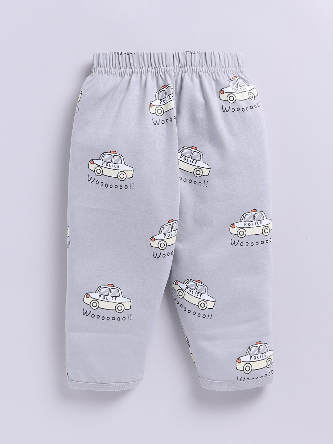 'Cars' Grey Cotton Knitted Full Sleeve Night Suit