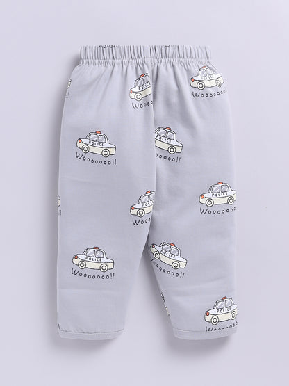 'Cars' Grey Cotton Knitted Full Sleeve Night Suit