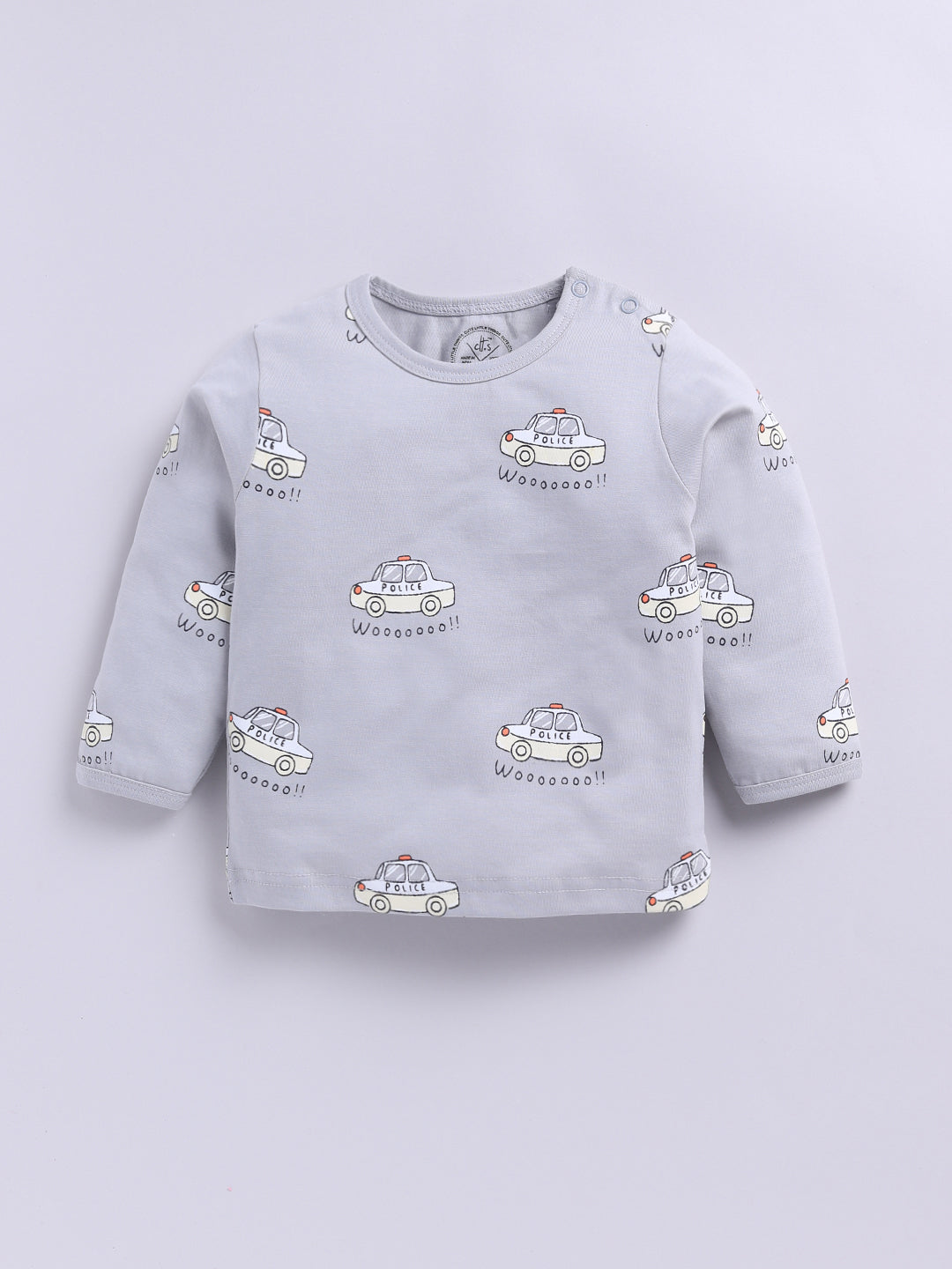 'Cars' Grey Cotton Knitted Full Sleeve Night Suit