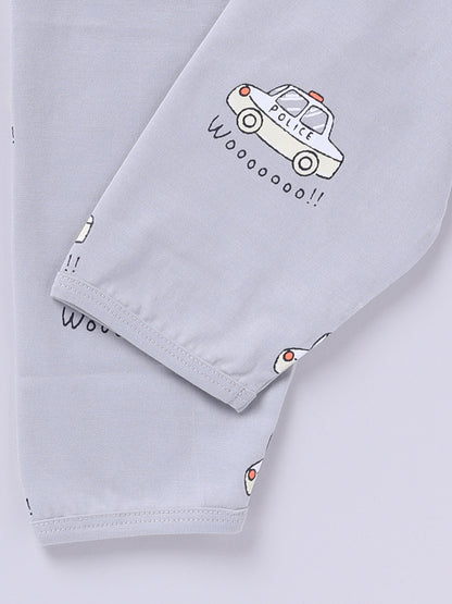 'Cars' Grey Cotton Knitted Full Sleeve Night Suit